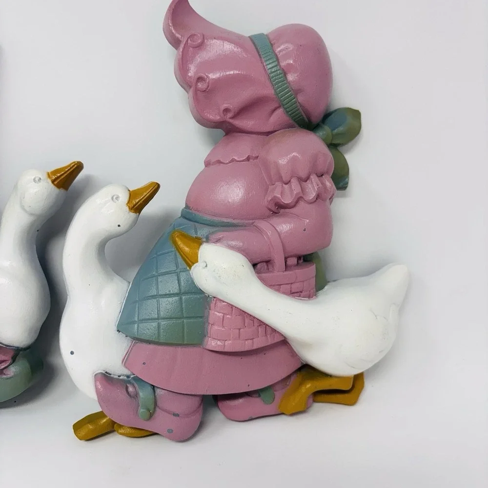 Vintage 1978 Burwood‎ Boy Girl & Geese Goose Wall Hanging Home Decor Grandmacore